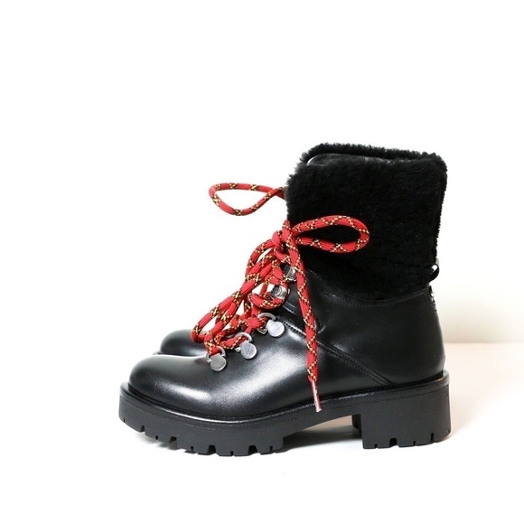 Aquatalia Shoes - New Aquatalia Jamie leather shearling ankle boots block heel red laces shoes 5.5